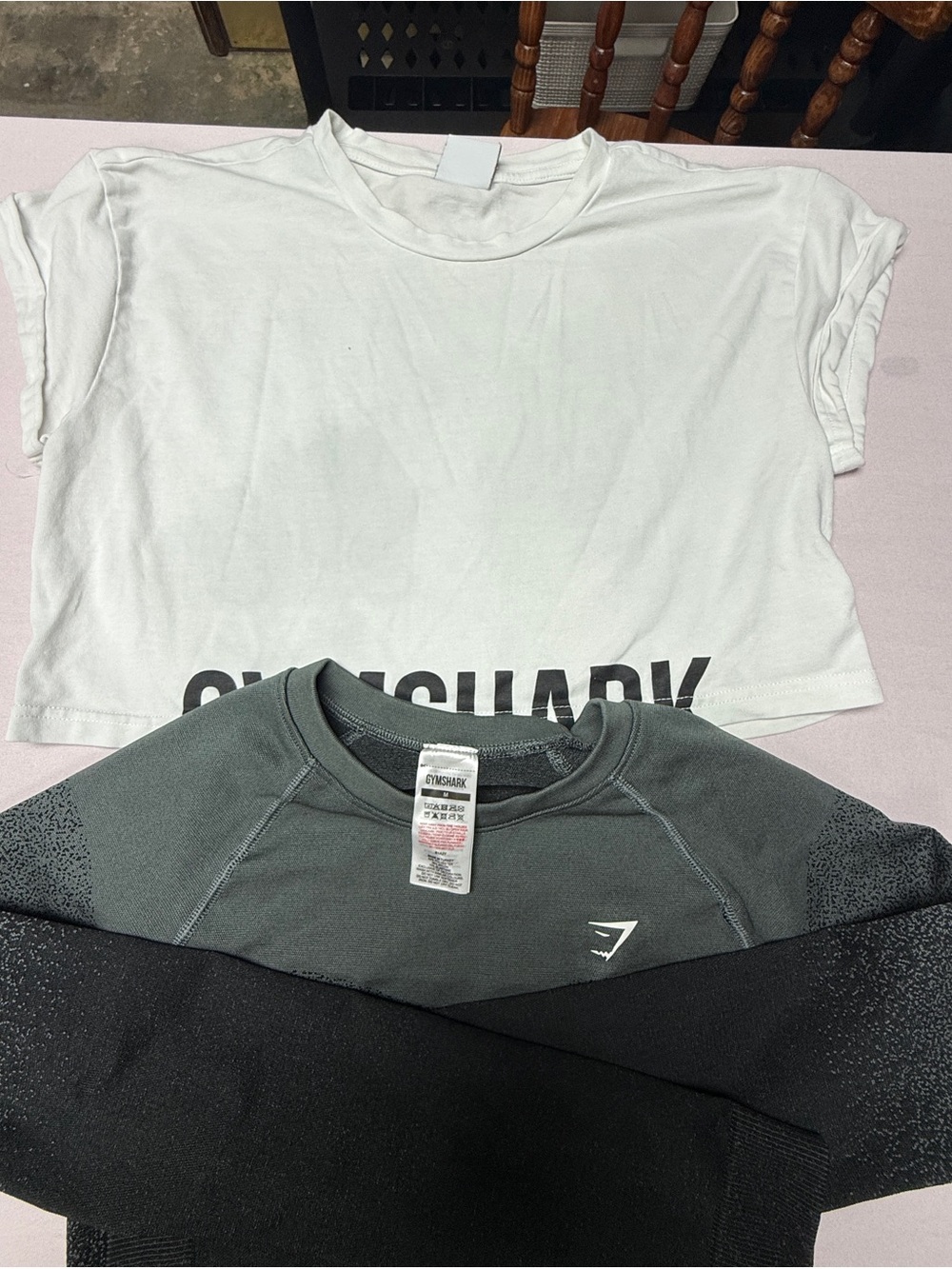 Gymshark White Cropped Tee & Black/Gray Kids Sweatshirt Set